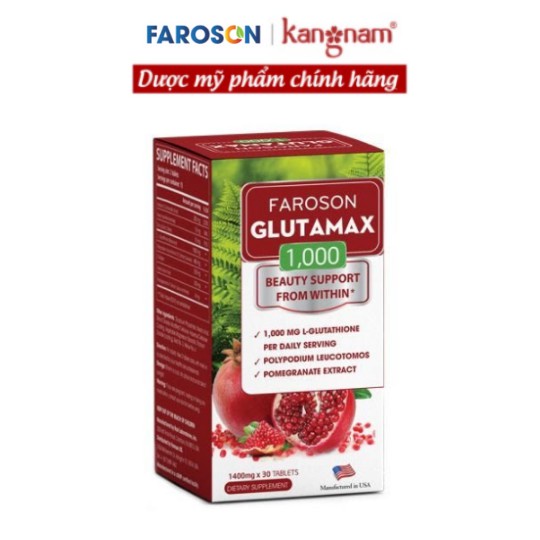 Viên Uống Giảm Nám Trắng Da Chống Nắng Faroson Glutamax 1000 Hộp 30 Viên