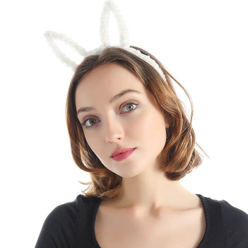 Băng Đô Tai Thỏ Phối Lông Màu Trơn Trang Điểm Hóa Trang Dễ Thương