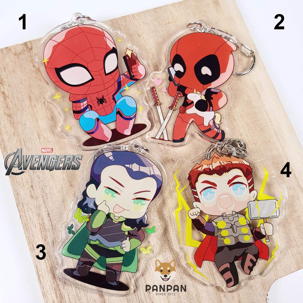 Móc Khóa Acrylic Marvel The Avengers - MCU Loki, Thor, Spider-man, Deadpool (6cm)