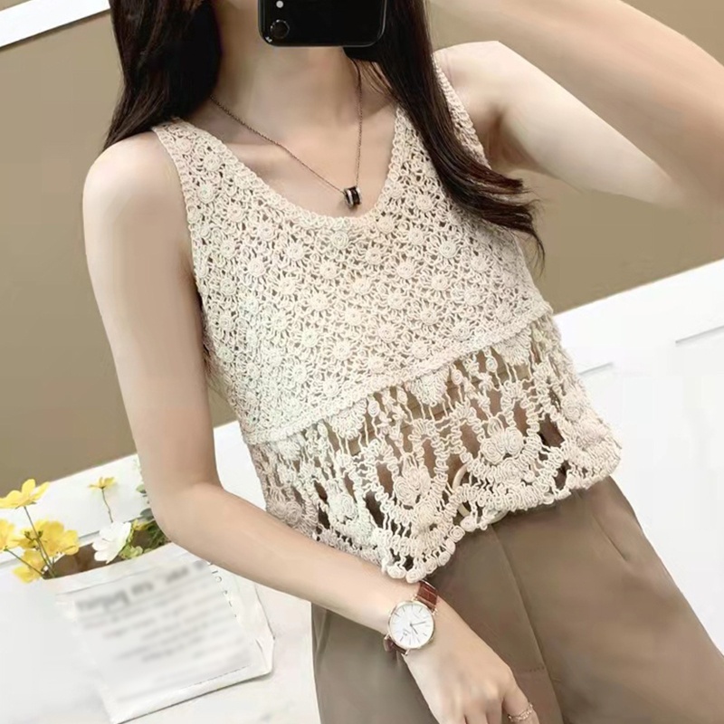 Áo Croptop Dệt Kim Sát Nách Thiết Kế Khoét Lỗ Thời Trang Đi Biển Cho Nữ