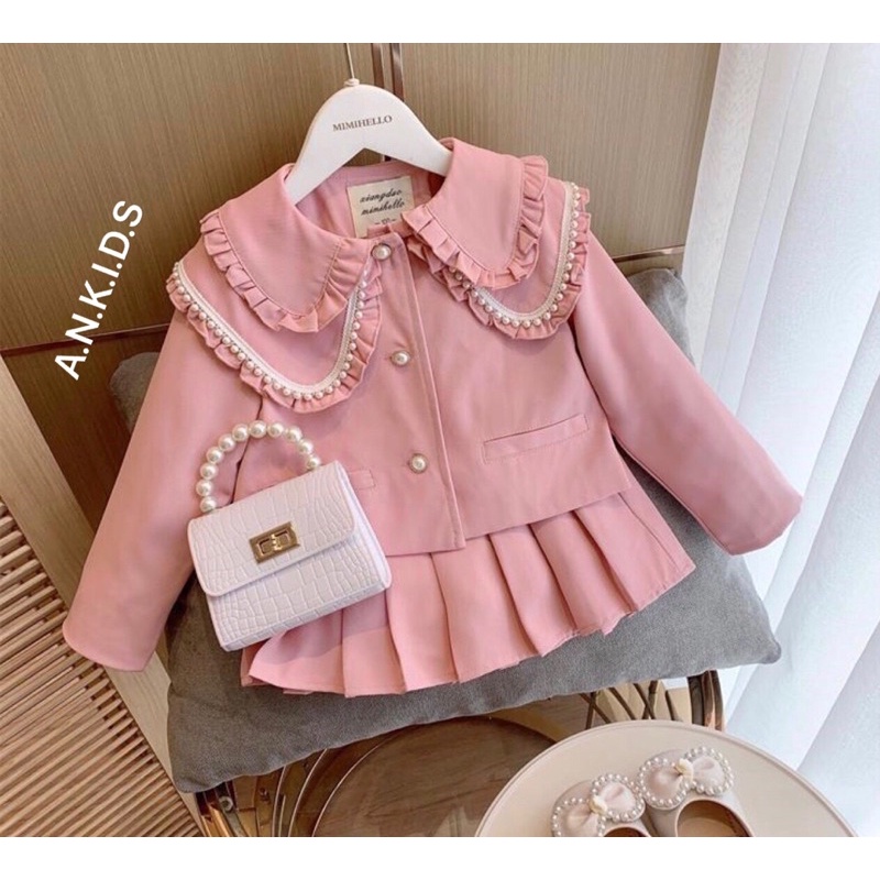 SET ÁO CỔ NƠ CHÂN VÁY XẾP LY CHO BÉ GÁI CỰC XINH❤️FREESHIP❤️MÃ V9067