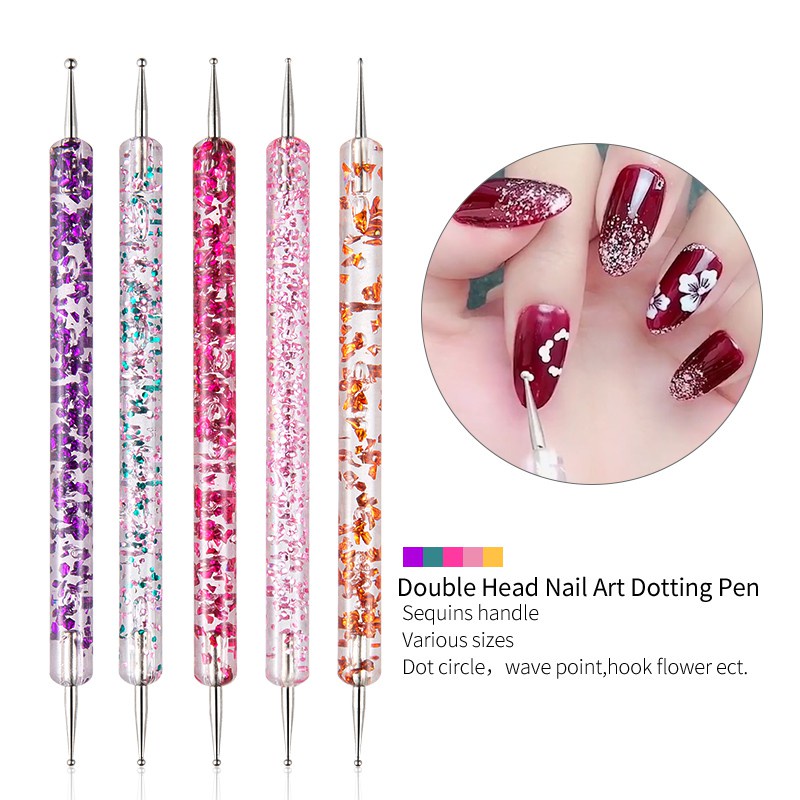 Set 5 bút chấm móng LUSLUKING 2 đầu thiết kế thân đính đá trang trí nghệ thuật