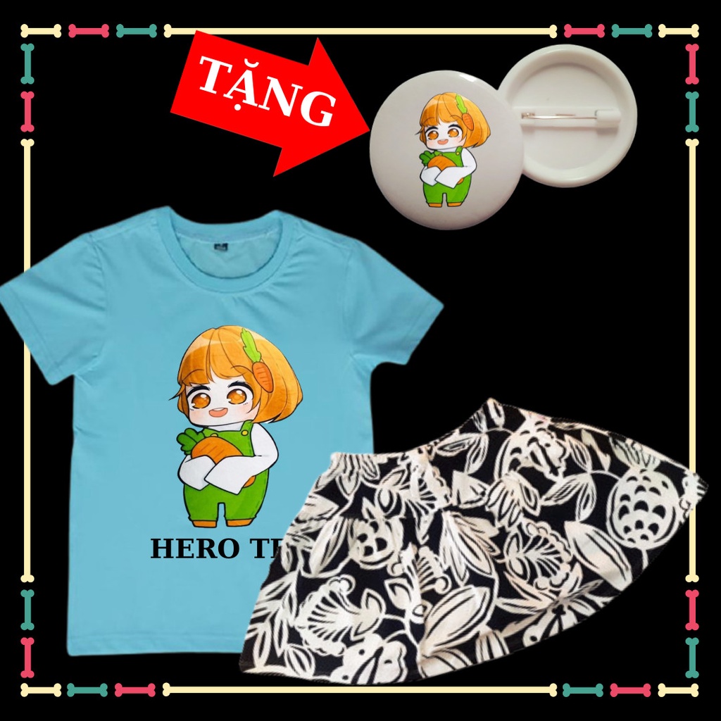 Combo Áo Thun thái mềm min và Váy Cotton dễ thương mẫu Kamui TV Hero Team xinh xắn cho bé gái tay ngắn