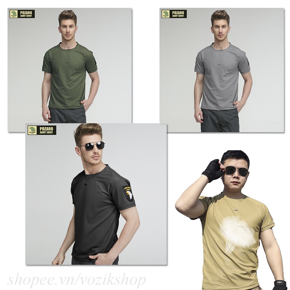 Áo thun lính quân đội cổ tròn vải poly dành cho nam VOZIK