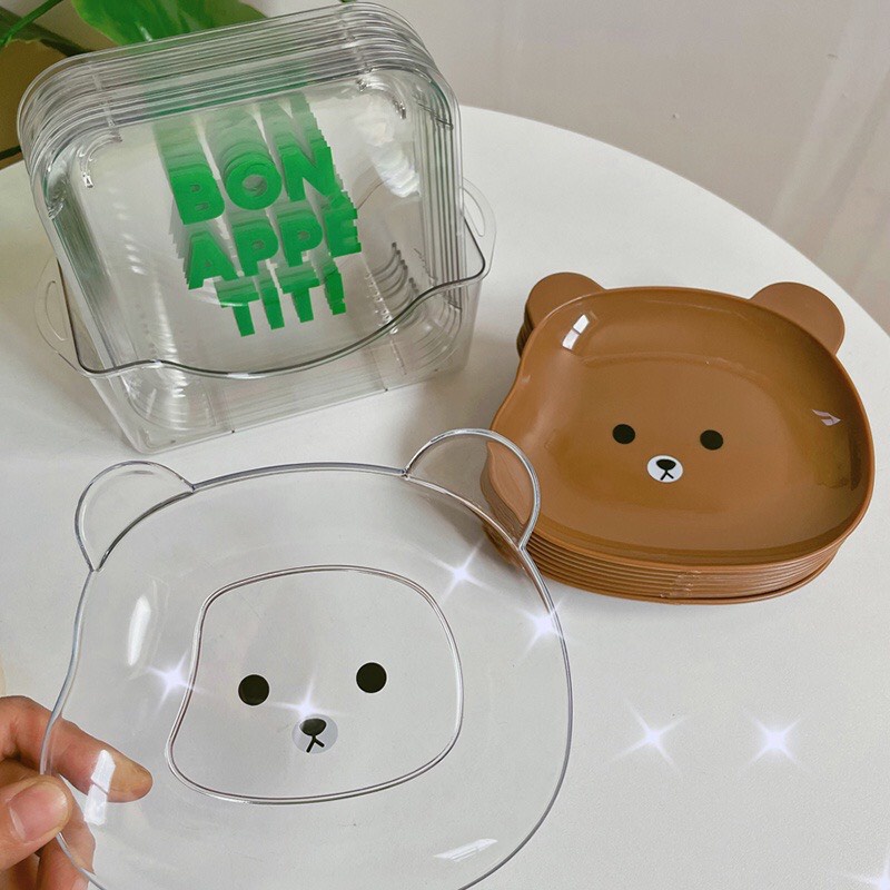 Set 8 Dĩa Gấu (D5) Kèm Khay Đựng Siêu Xinh Đựng Đồ Ăn Vặt Tiện Lợi