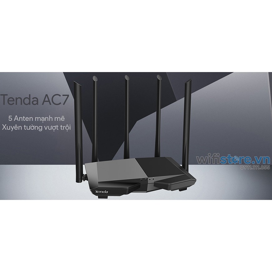 Router Wifi Tenda AC7 Chính hãng (4 anten 5dBi xuyên tường, 2 băng tần) siêu mạnh bảo hành chính hãng 24 tháng 1 đổi 1 | BigBuy360 - bigbuy360.vn