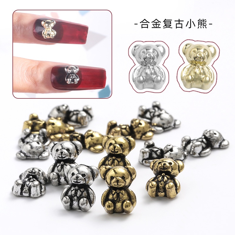 Phụ Kiện Trang Trí Móng Tay Nghệ Thuật Bằng Hợp Kim Hình Gấu Dễ Thương Phong Cách Retro Nhật Bản