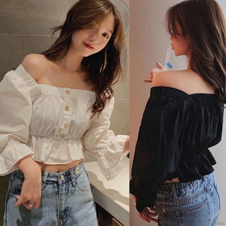Áo kiểu nữ dài tay cổ vuông xếp ly thời trang
