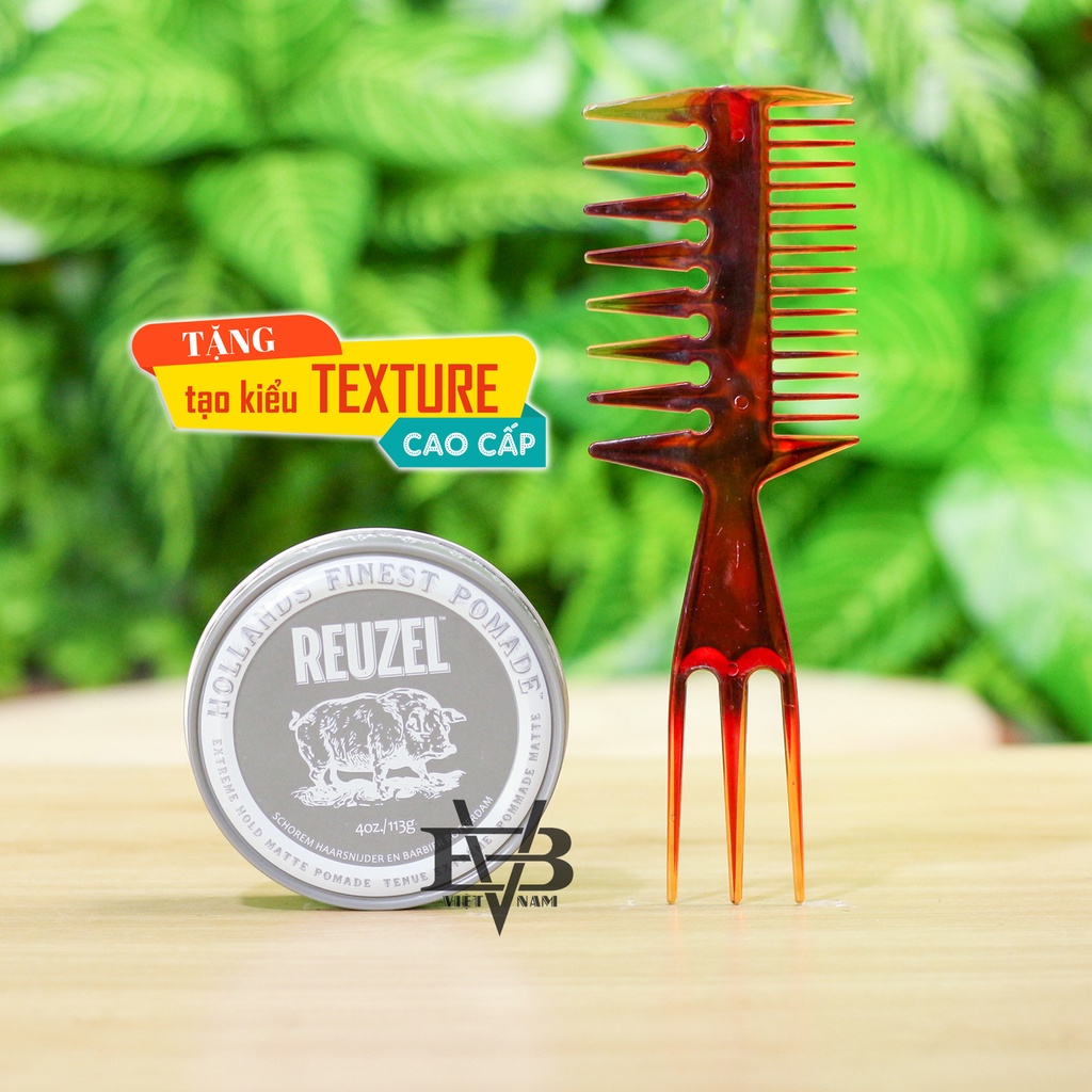 Reuzel Xám - Pomade vuốt tóc Reuzel Extreme Hold Matte Pomade 113g + Tặng Lược Texture cao cấp