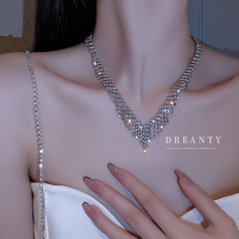 Dây Chuyền Kim Cương Phối Tua Rua Phong Cách Âu Mỹ Đơn Giản Độc Đáo Thời Trang Cho Nữ