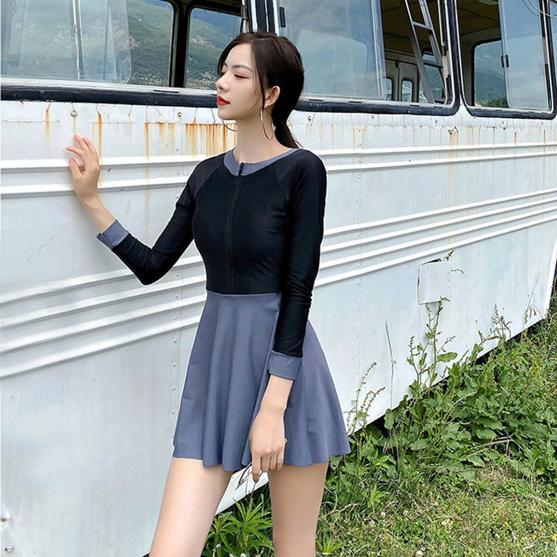 Đồ Bơi Dài Tay Váy 1 Mảnh Hàn Quốc Thời Trang Chống Nắng Dây Kéo Đàn Hồi Nữ | BigBuy360 - bigbuy360.vn