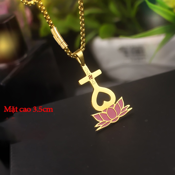 Dây chuyền thiên tâm cao cấp khóa vip đế sen hồng đem lại bình an, may mắn cho người đeo (1 bộ dây + mặt)