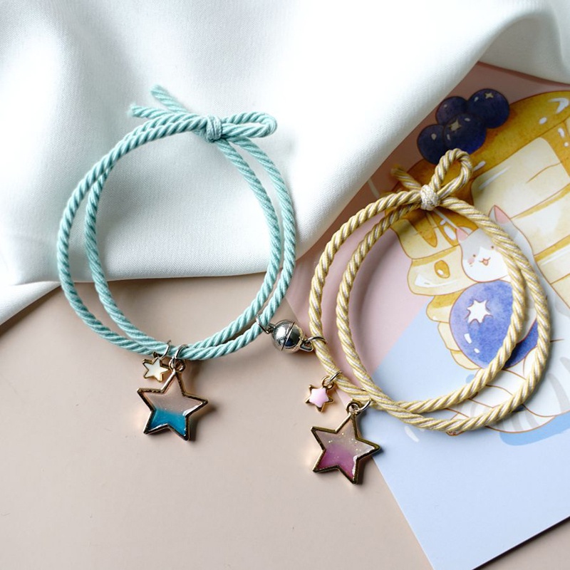 Vòng tay cặp đôi thời trang hình mặt trăng sao dây thừng từ tính hút thủ công thiết kế phong cách hoạt hình món quà sinh nhật dễ thương cho nam và nữ