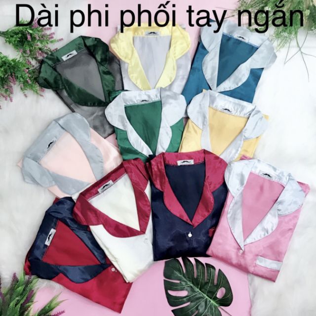 PHI LỤA PIJAMA QUẦN DÀI TAY NGẮN PHỐI