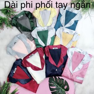 Phi lụa pijama quần dài tay ngắn phối