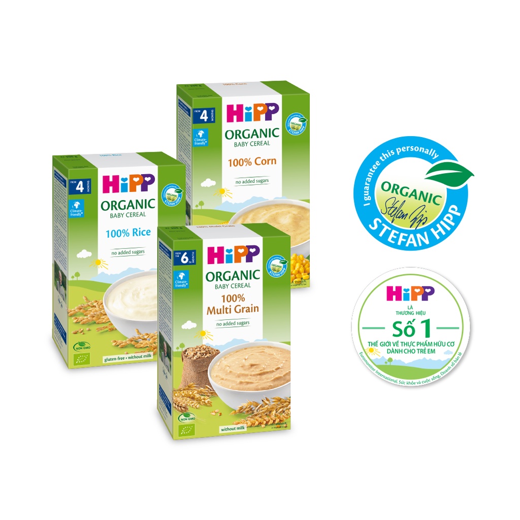 Combo 3 bột ăn dặm không chứa sữa HiPP 100% ngũ cốc hữu cơ cho trẻ từ 4 tháng tuổi (tối ưu cho trẻ dị ứng đạm sữa)