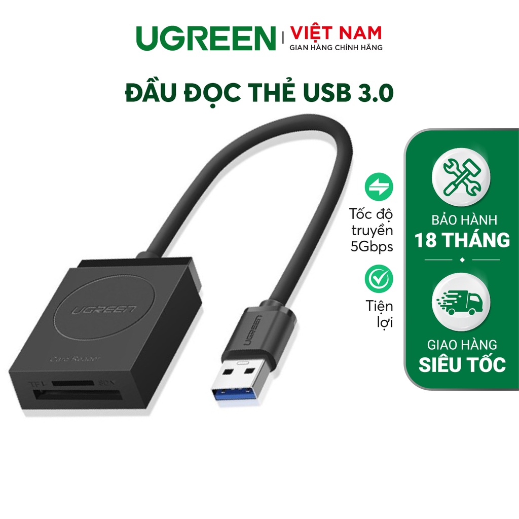 Đầu đọc thẻ USB 3.0 Card Reader Hỗ trợ thẻ TF và SD UGREEN 20250