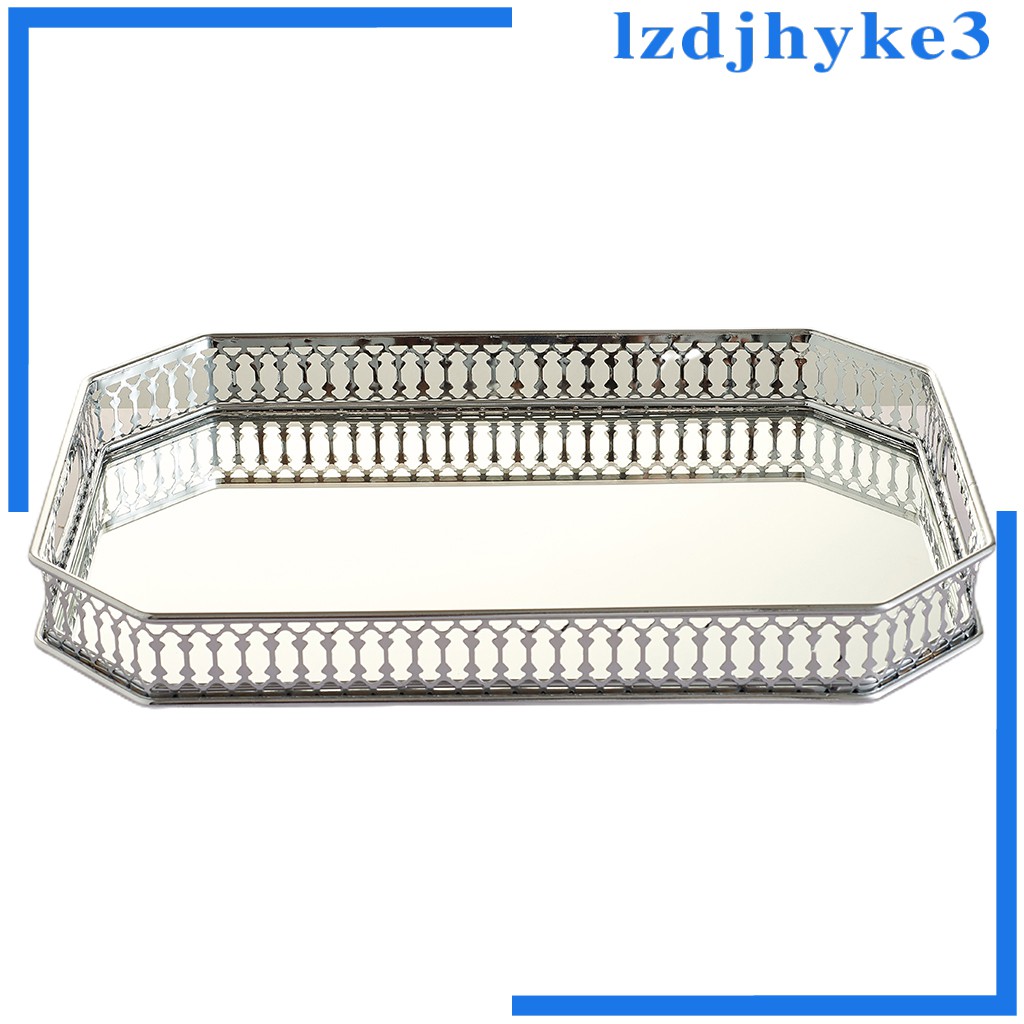 Khay Đựng Nến Tráng Gương Hình Chữ Nhật Màu Bạc Trang Trí Bàn Phục Vụ
