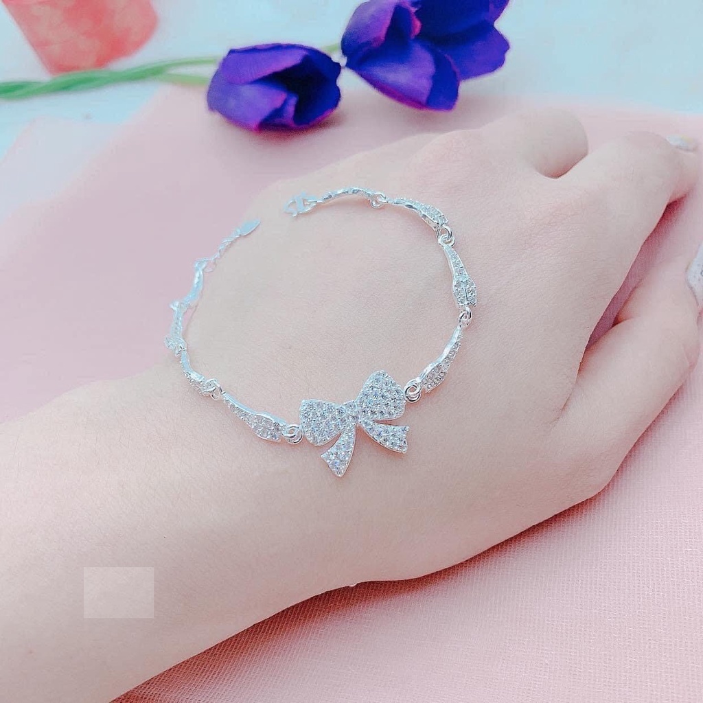 Lắc tay bạc nữ mặt hình lơ đính đá, vòng tay chuẩn bạc ta sang trọng nữ tính - Trang sức bạc Evasilver