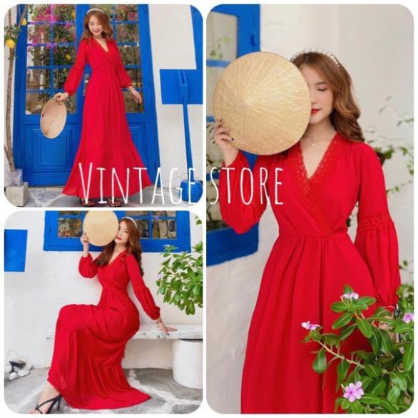 Vip Đầm Maxi tay dài, viền ren, đầm đi biển, chụp hình cưới, kỷ yếu là xuất sắc VINTAGE STORE