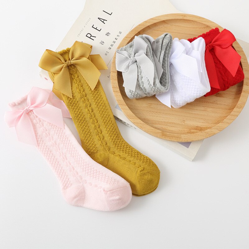 Vớ Lưới Cao Qua Gối Phối Nơ Dễ Thương Dành Cho Bé Gái