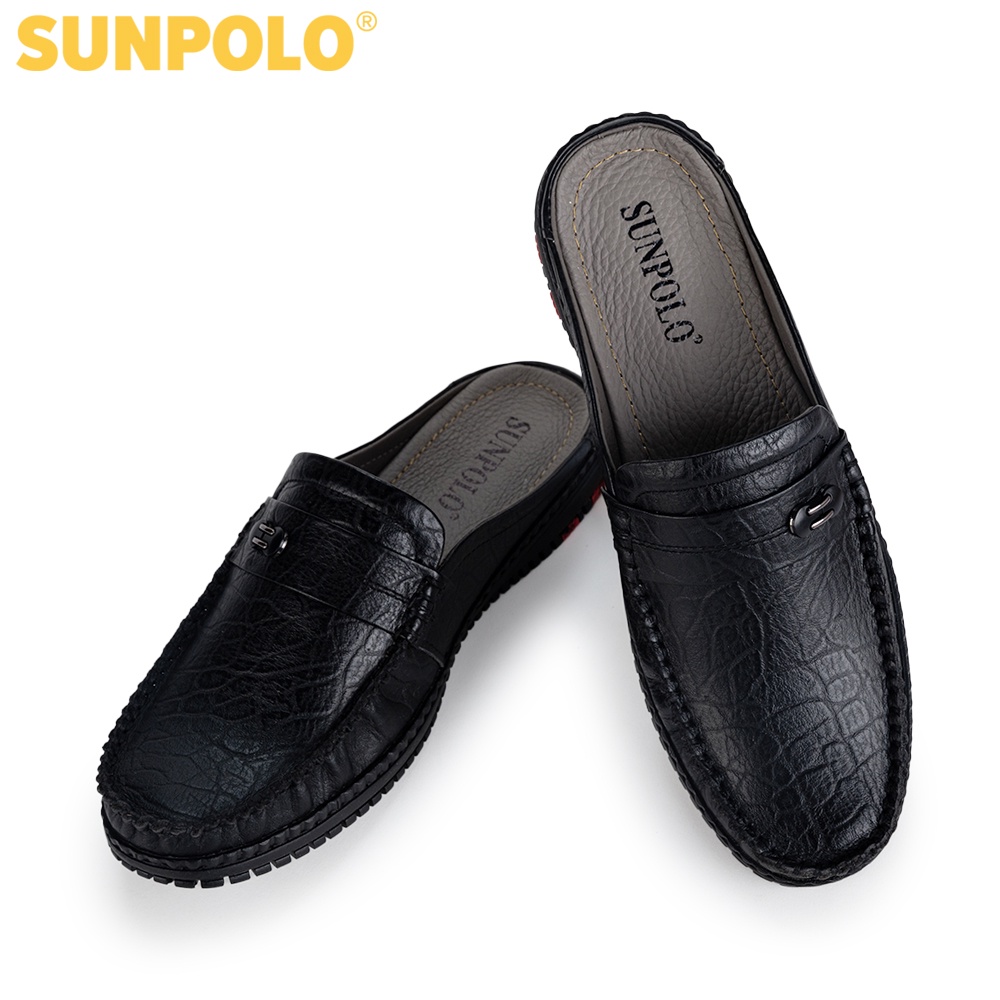 Giày sục dép nam Da bò cao cấp SUNPOLO đi làm, đi chơi Màu Đen - SUT274