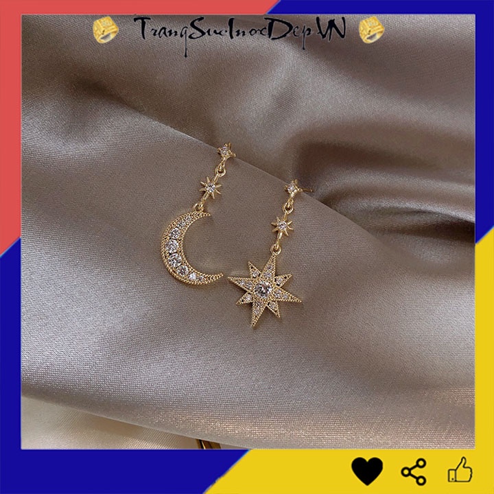 Bông tai nữ trăng sao đính đá phong cách Hàn Quốc xinh đẹp, trẻ trung, quyến rũ thích hộp đi dự tiệc, số lượng 1 đôi