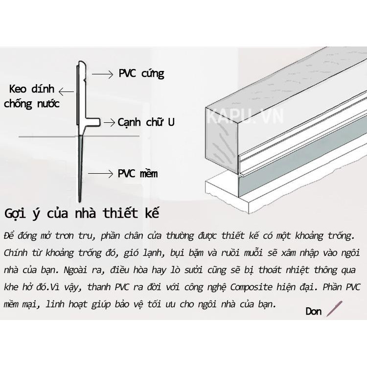 Gioăng dán chặn cửa PVC dài 1 mét, dán chân cửa chống bụi chống côn trùng, dán chặn cửa chống nước
