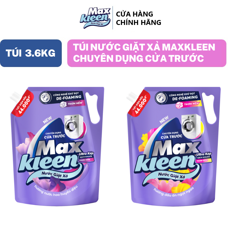 Túi Nước Giặt Xả MaxKleen chuyên dụng Cửa Trước 3.6kg Hương Nước hoa huyền diệu/Dấu ấn ngọt ngào (MỚI)