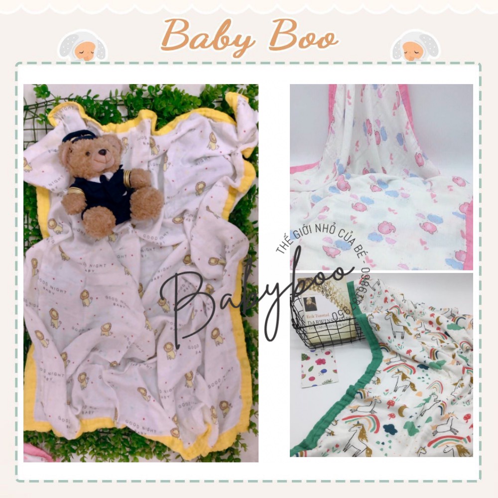 Chăn xô Aden sợi tre 4 lớp có viền xuất xịn [ babyboo ]