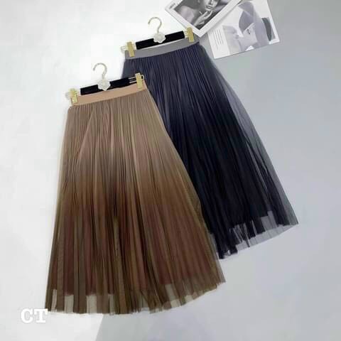 Chân váy xếp ly dài, chân váy lưới loang màu sang xịn lên dáng cực đẹp luôn đúng chất tiểu thư hàng quảng châu cao cấp | BigBuy360 - bigbuy360.vn
