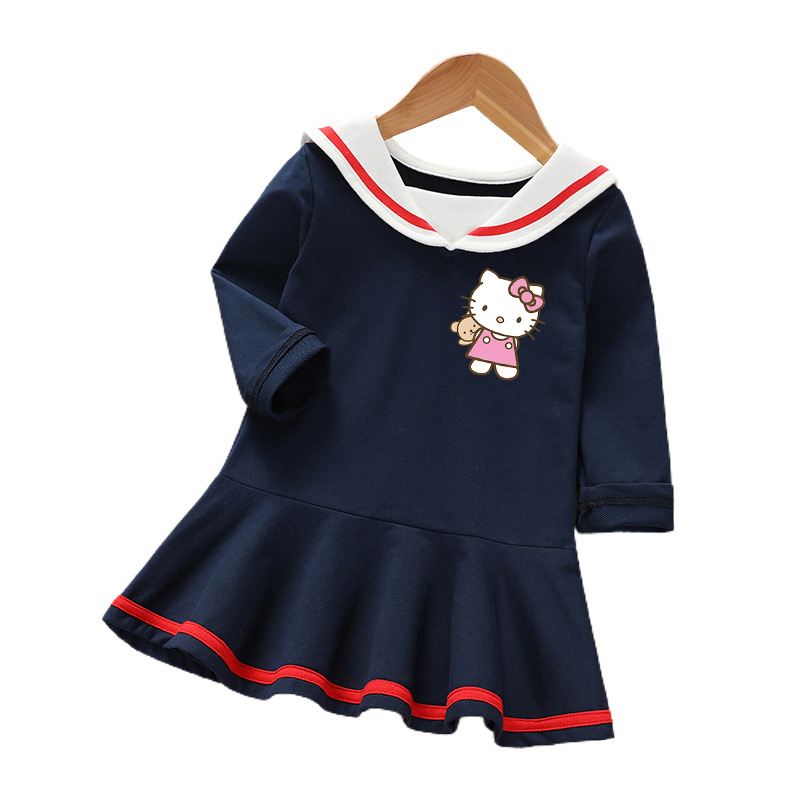 Đầm tay dài họa tiết Hello Kitty thời trang xuân thu cho bé gái
