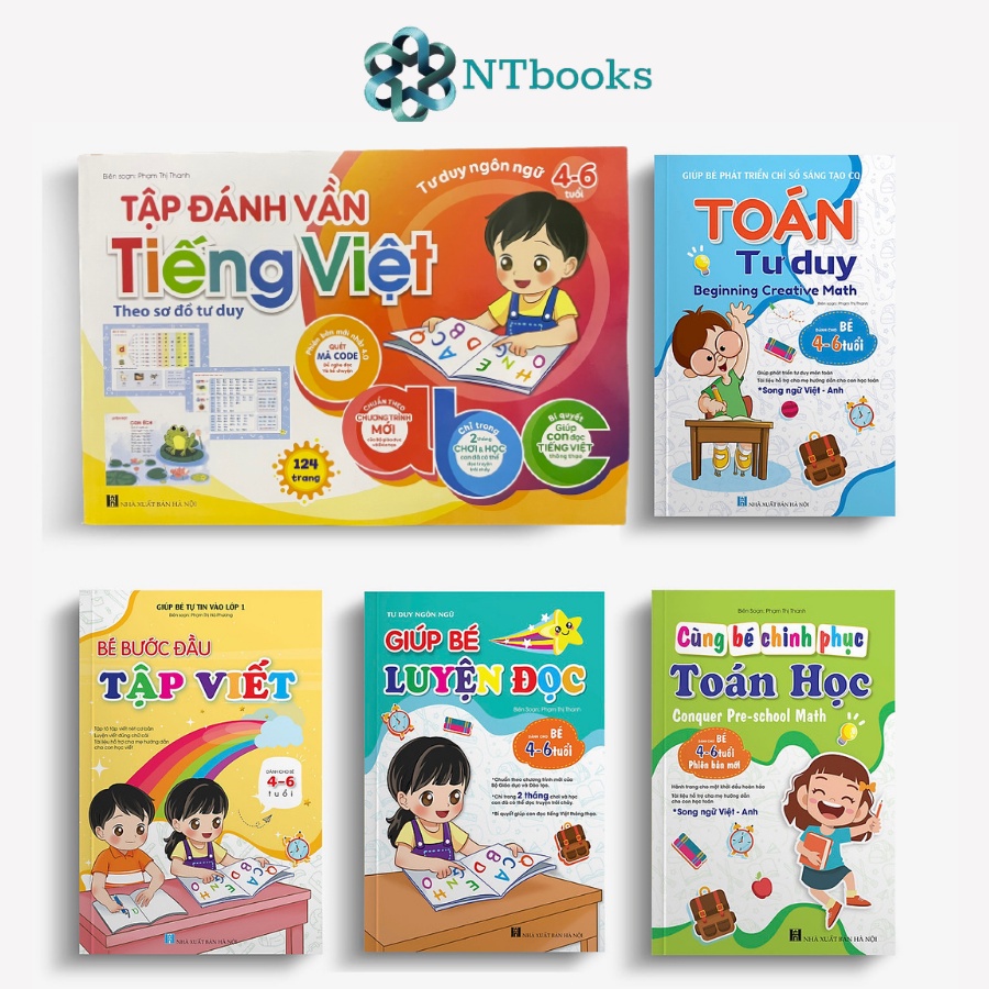 Sách Bé Tập đánh vần - Toán Tư duy - Bước đầu Tập viết - Chinh phục Toán học - Luyện đọc (Combo 5 cuốn Tự tin vào lớp 1)