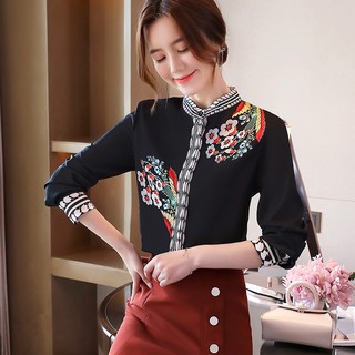 Áo sơ mi hoa tay dài thời trang dành cho nữ