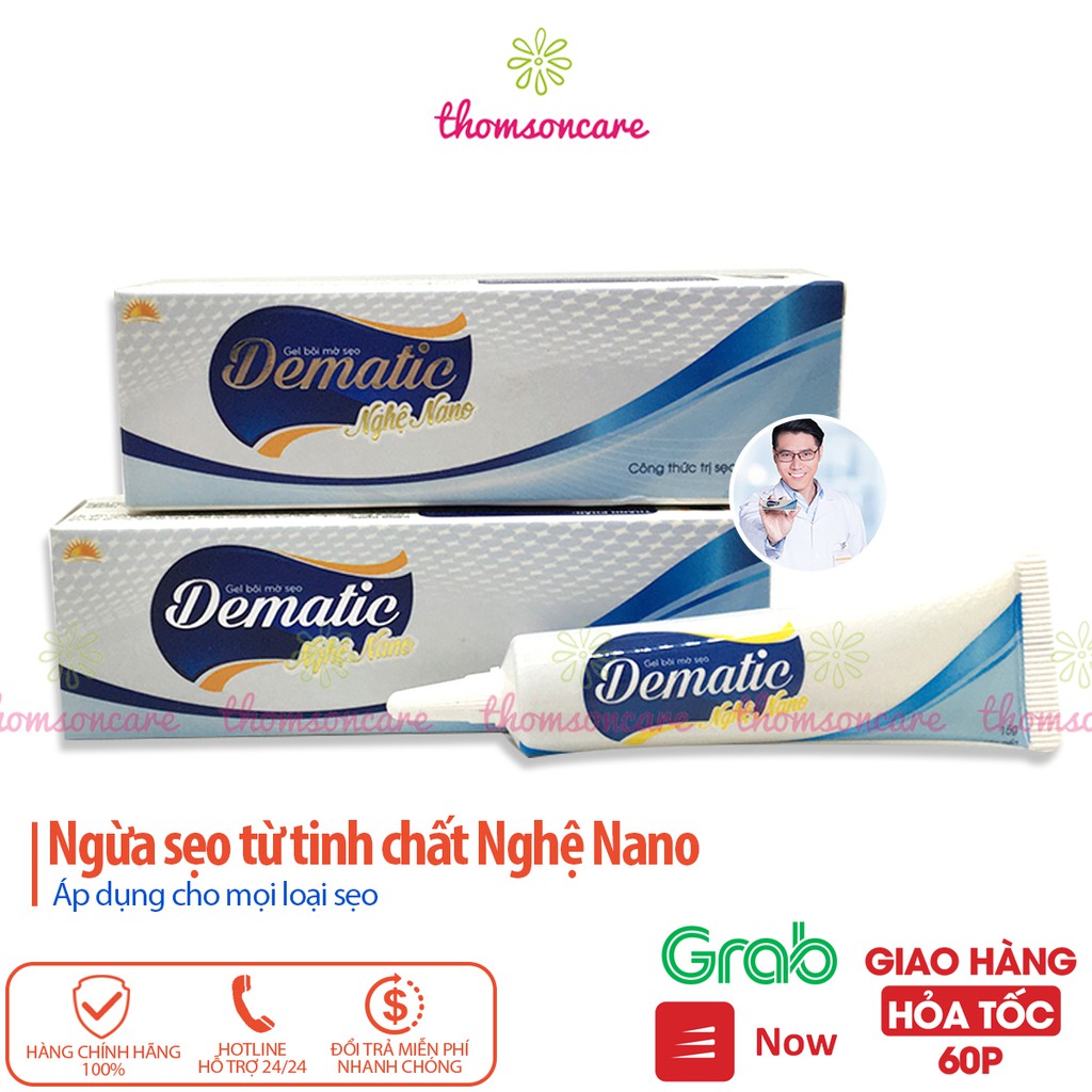 Kem mờ sẹo Dematic, gel làm mềm và ngừa sẹo thâm tuýp 15g từ chiết xuất nghệ Nano Dermatic Ultra