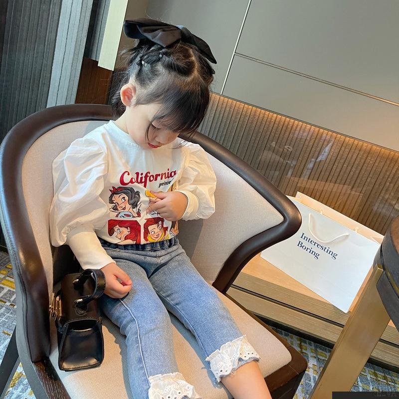 Áo kiểu tay phồng in họa tiết hoạt hình phong cách Hàn quốc cho bé gái