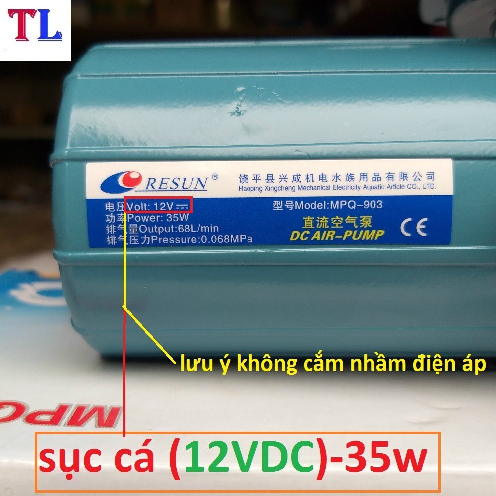 combo máy sủi tạo khí oxy bể cá - máy sục hồ cá 12v_35w + 12m dây + 6 quả sủi