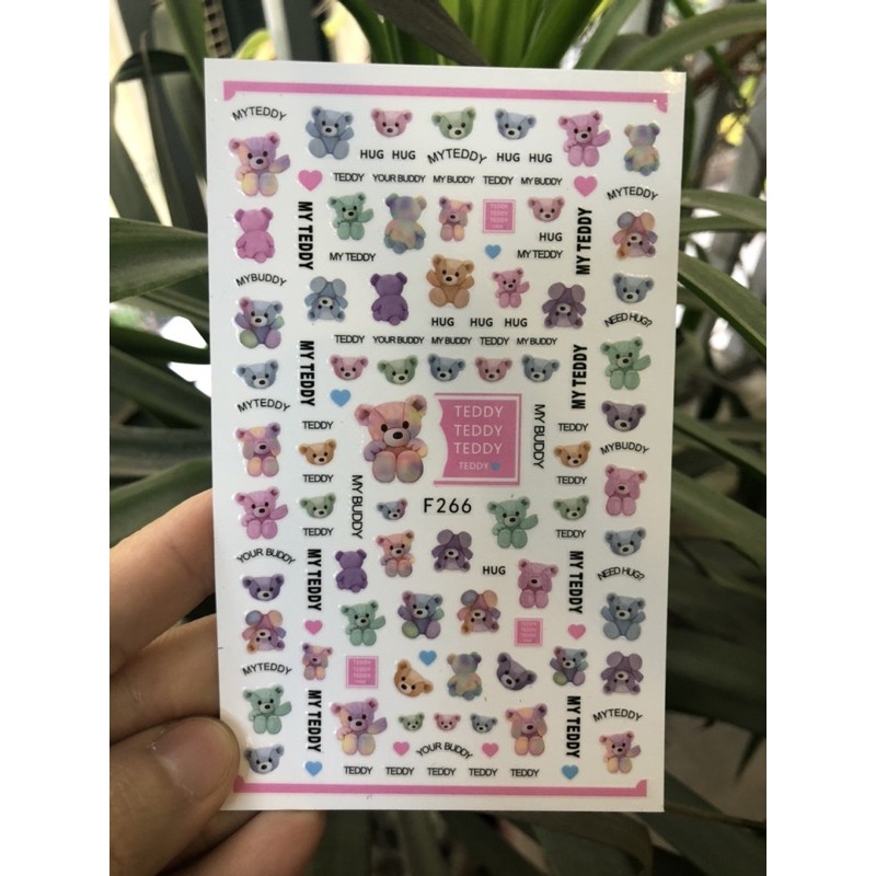 sticker dán móng 3D gấu teddy bear