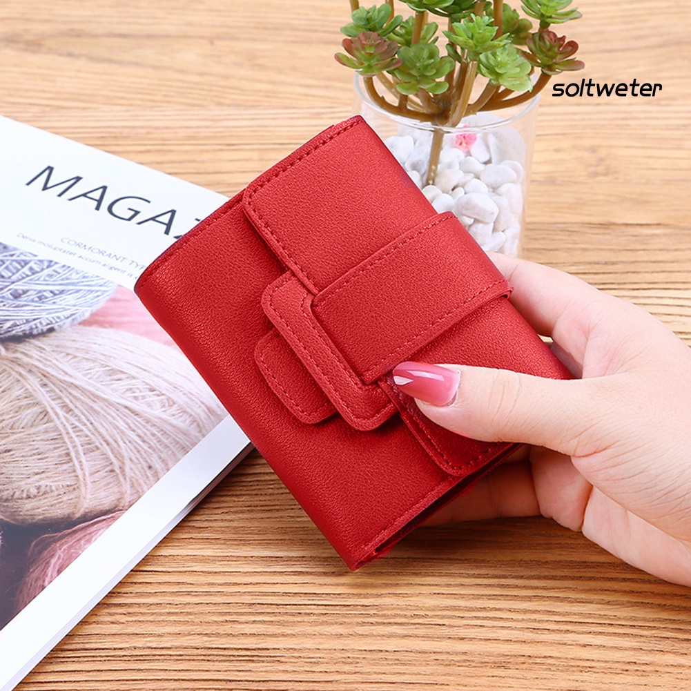 Ví ngắn đựng tiền/thẻ màu trơn thời trang cho nữ