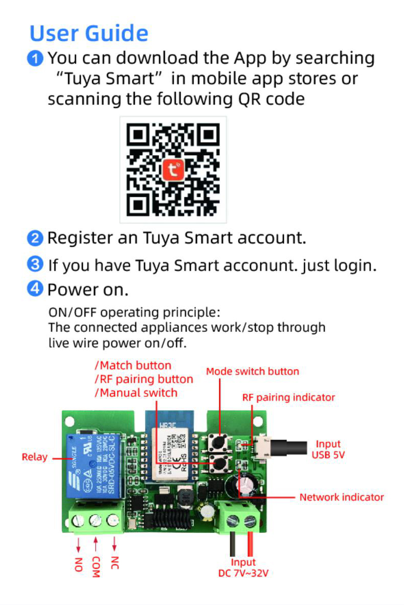 【READY STOCK】CHANNEL Mô Đun Công Tắc Điều Khiển Từ Xa Wifi 433mhz 1 Kênh Usb 5v / Dc7-32V Tuya | BigBuy360 - bigbuy360.vn