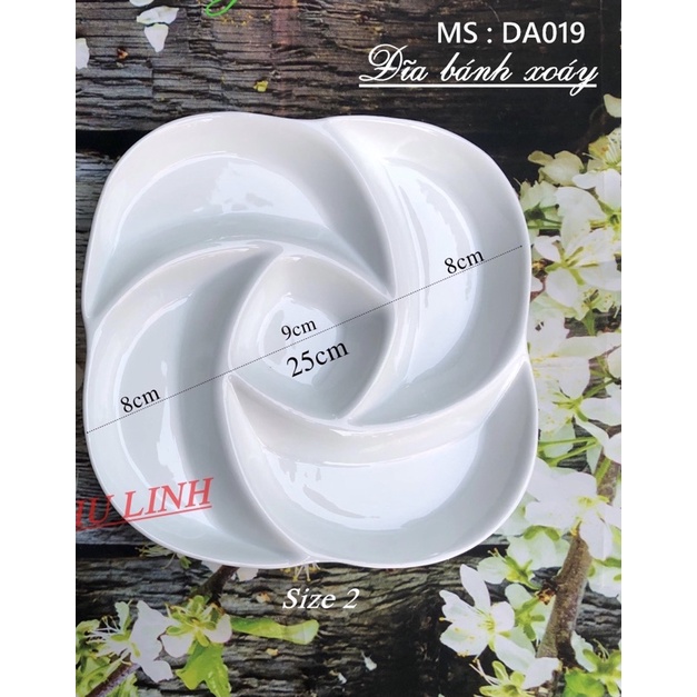 Đĩa Xoáy Hoa Hồng Đĩa Vuông Đĩa Xoáy Nhiều Ngăn Gốm Sứ Bát Tràng Cao Cấp Đựng Bánh Trôi Chay Rau Củ 2 Size