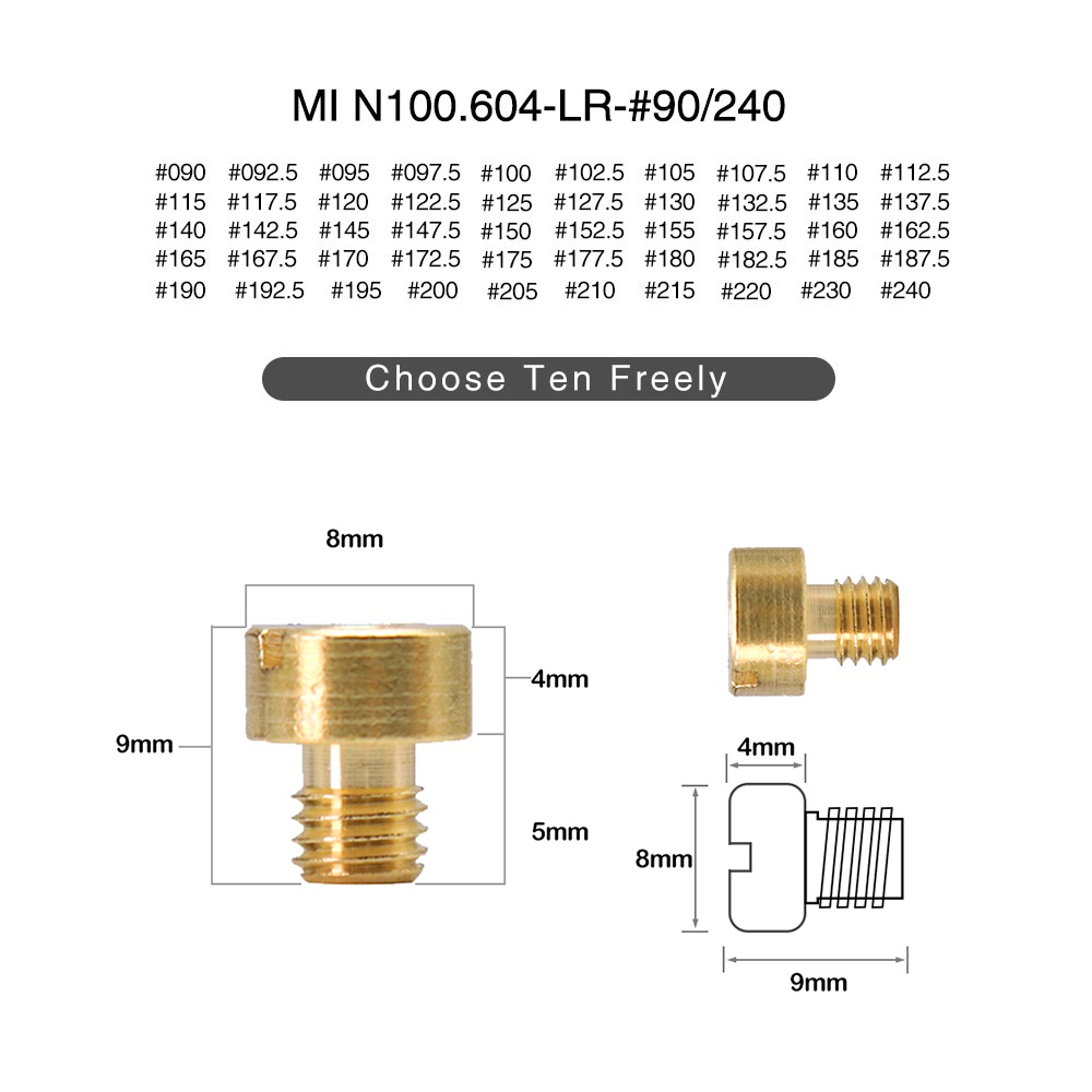 Motorcycle Carburetor Main Jet Thread For HS40 HSR42 TM36 VM16 VM29 Carburetor Injector Nozzle Size 90-240