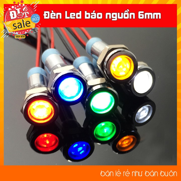 Đèn led báo nguồn 6mm vỏ kim loại chống nước, chống gỉ