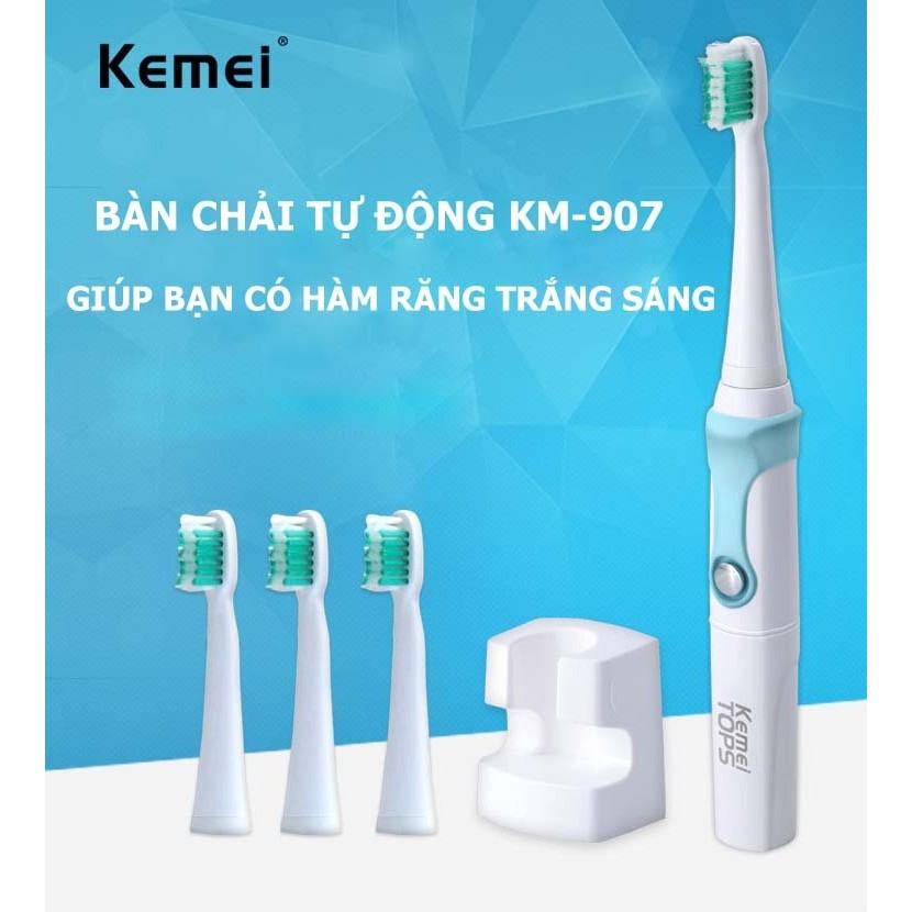 Bàn chải điện Kemei KM-907 - Màu đen, 30.000 rung/phút, pin sạc AA 600mAh