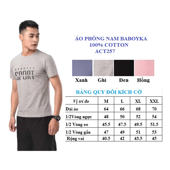 ÁO PHÔNG NAM BABOYKA CHẤT COTTON THẤM HÚT MỒ HÔI, CỔ TRÒN [ACT257] | BigBuy360 - bigbuy360.vn