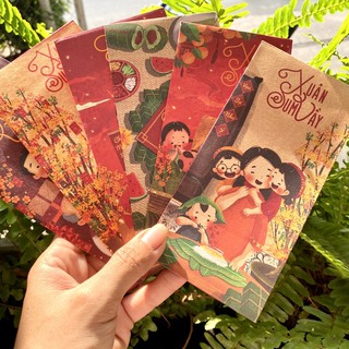 Xấp 6 Bao Lì Xì Chủ Đề Tết Đoàn Viên, 6 Mẫu In Họa Tiết Gia Đình