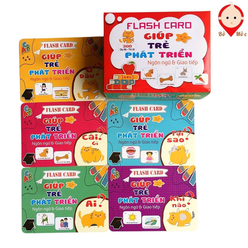 Bộ Thẻ FlashCard 300 Câu Hỏi Và Trả Lời Cỡ To Cho Bé Kích Thích Phát Triển Ngôn Ngữ Tư Duy Thông Minh - Shop Bố Mốc