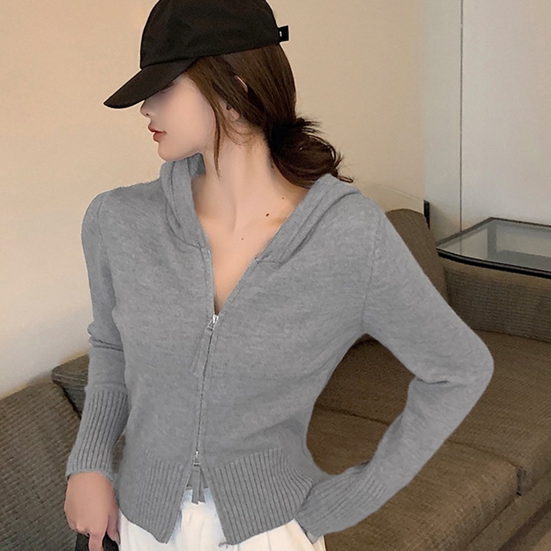 Áo croptop tay dài có khóa kéo dáng rộng thoải mái thời trang sành điệu cho nữ