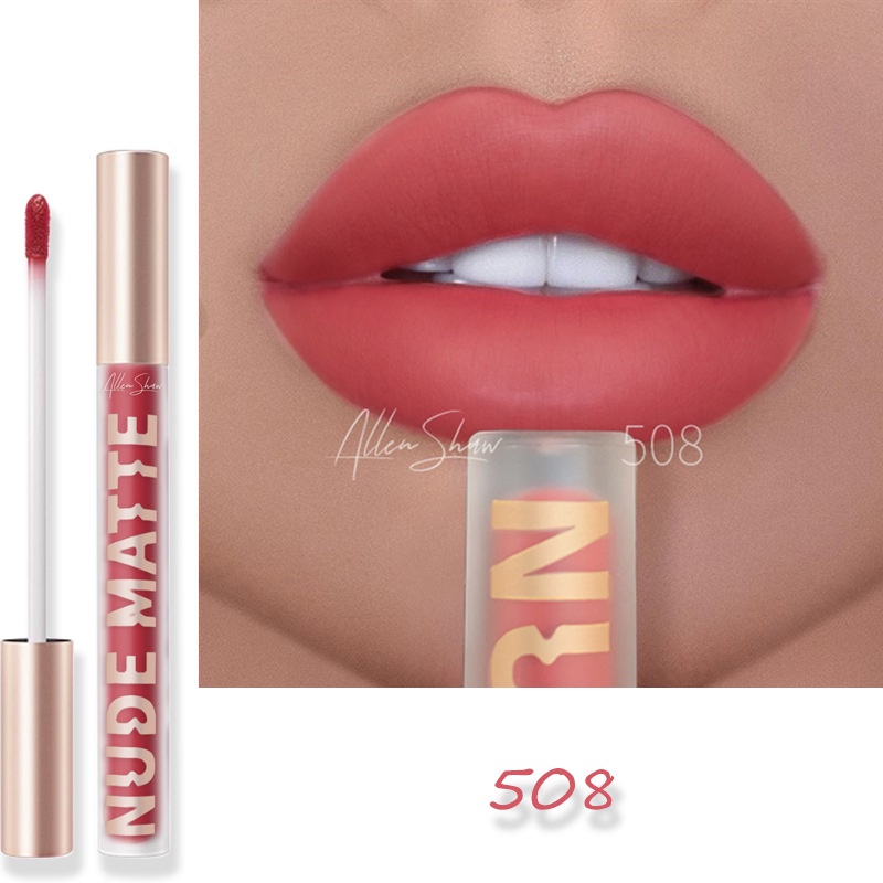 1 Son Kem ALLEN SHAW / 1 Màu Lì Mượt Mà Chống Nước Không Dính Cốc / Dưỡng Ẩm