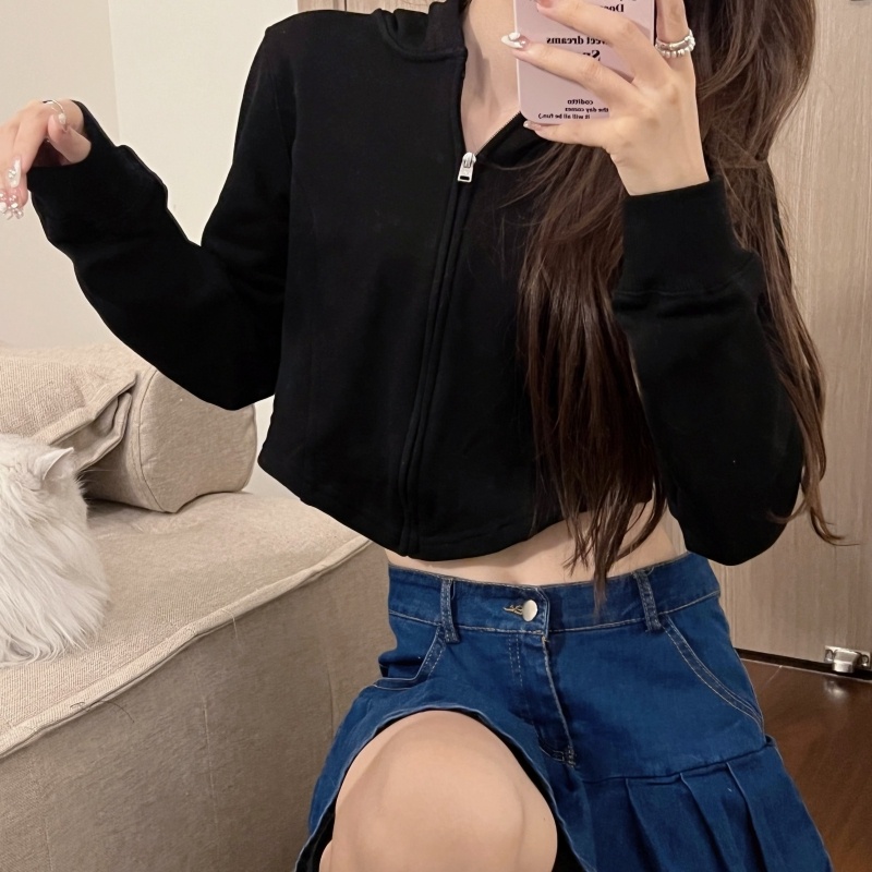 Áo hoodie ZHELIHANGFEI dáng ngắn tay dài phong cách quyến rũ thời trang cho nữ